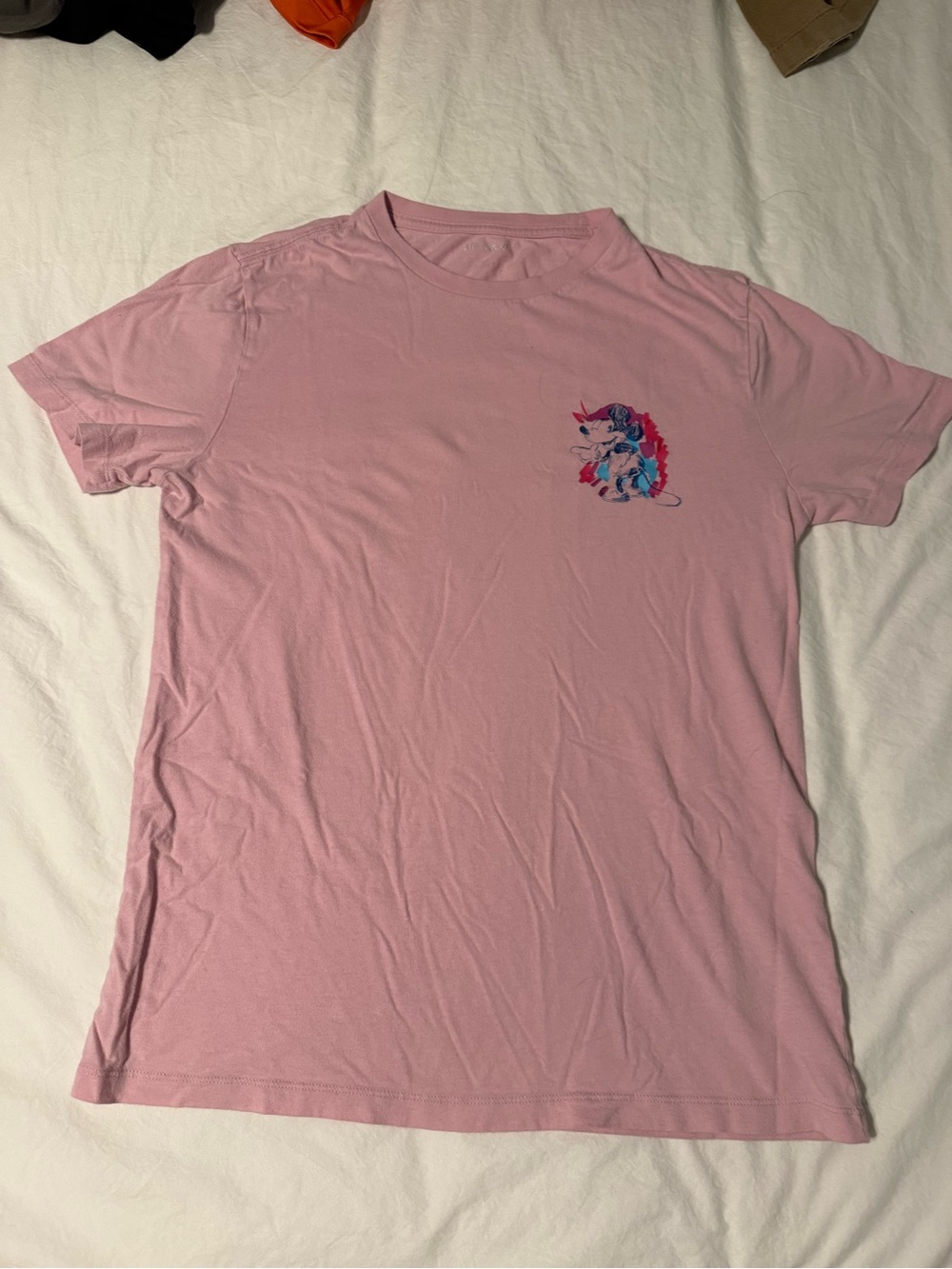 GAP Pink Short Sleeve Tee with Small Multicolor Unicorn Chest Print